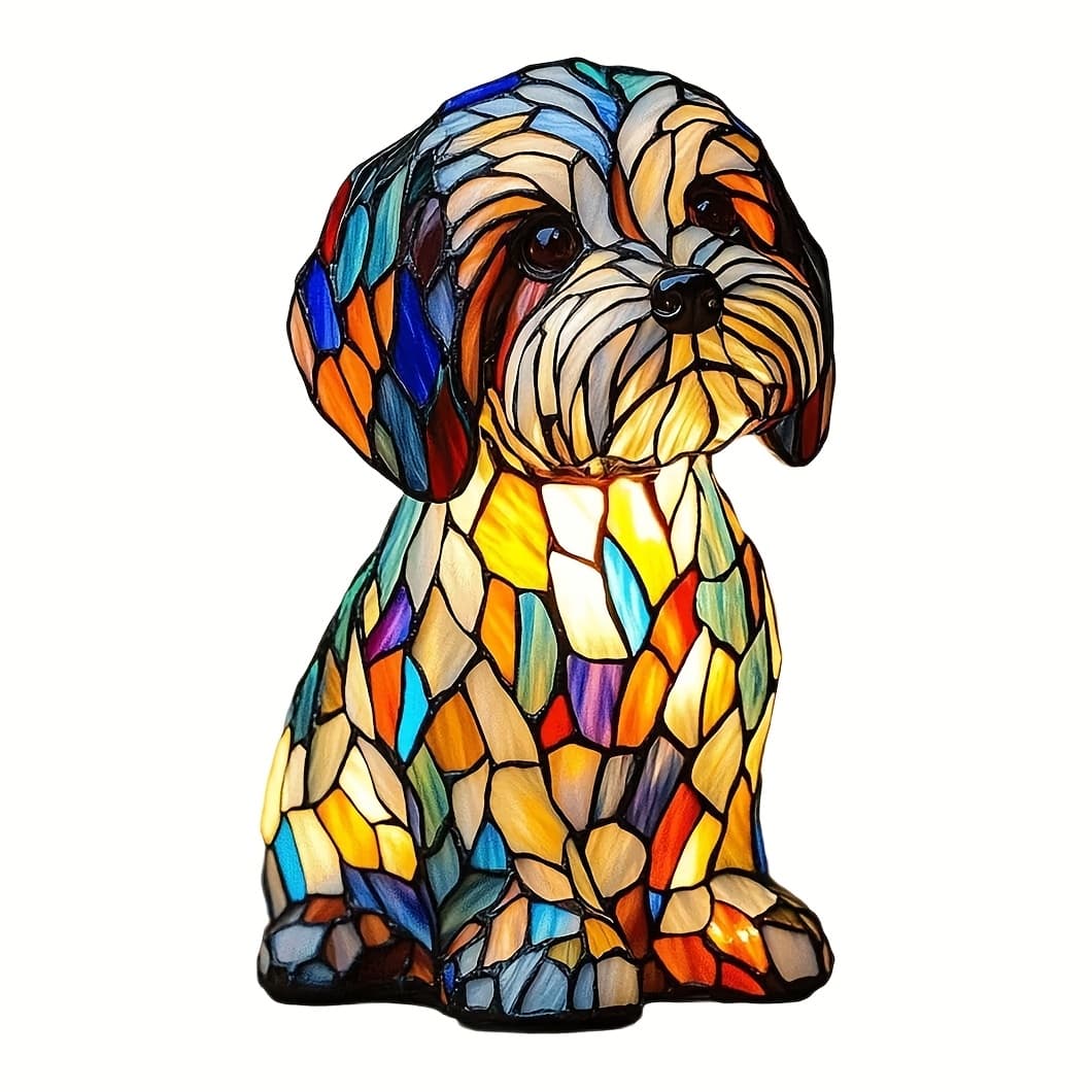 TEMU Handmade Led Colorful Glass Glowing Puppy Statue | No Plug-in Low-voltage Puppy Night Light For New Year, Valentine's Day, Bedside, Bookshelf, Desktop And Outdoor Home Decor