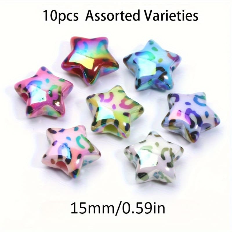 TEMU 10pcs Mixed Color Leopard Ab Acrylic Beads, 15mm Fashion Jewelry Making Decorative Beads For Bracelets And Necklaces