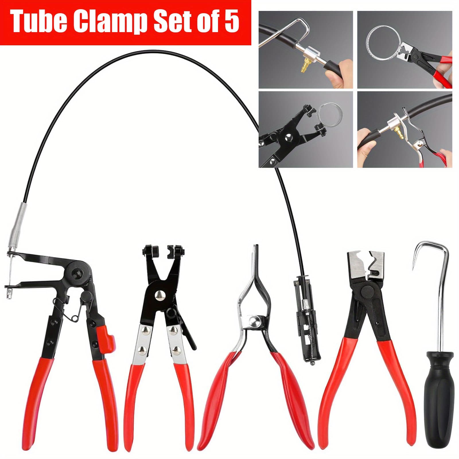 TEMU 5pcs Hose Clamp Pliers, Wire Long Reach Hose Clamp Tool Set Fuel Oil Water Hose