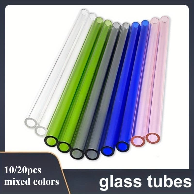 TEMU 10pcs/ 20pcs Pack Glass Straw High Borosilicate Glass Tubes, 4"/ 10.16cm, 12 X 2mm Multi-colored Glass Additions Household Glass Items, Clear Glass Tubes Daily Use