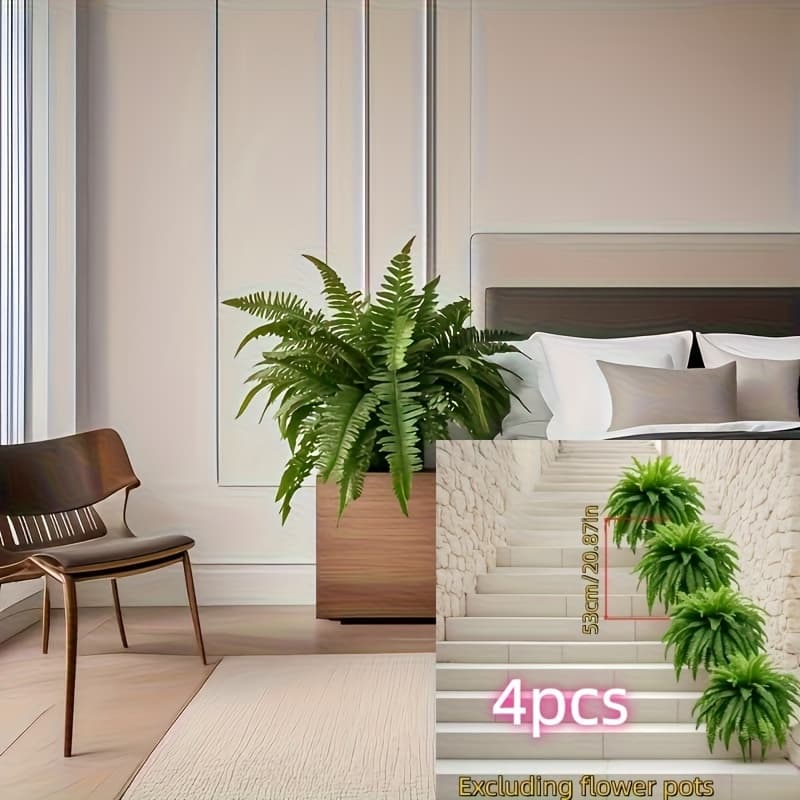 TEMU 4pcs Set Of Large Boston Fern Artificial Plants, Realistic Outdoor Simulation - High-quality Plastic Indoor And Outdoor , Suitable For Living Rooms, Bedrooms, And Dining Rooms