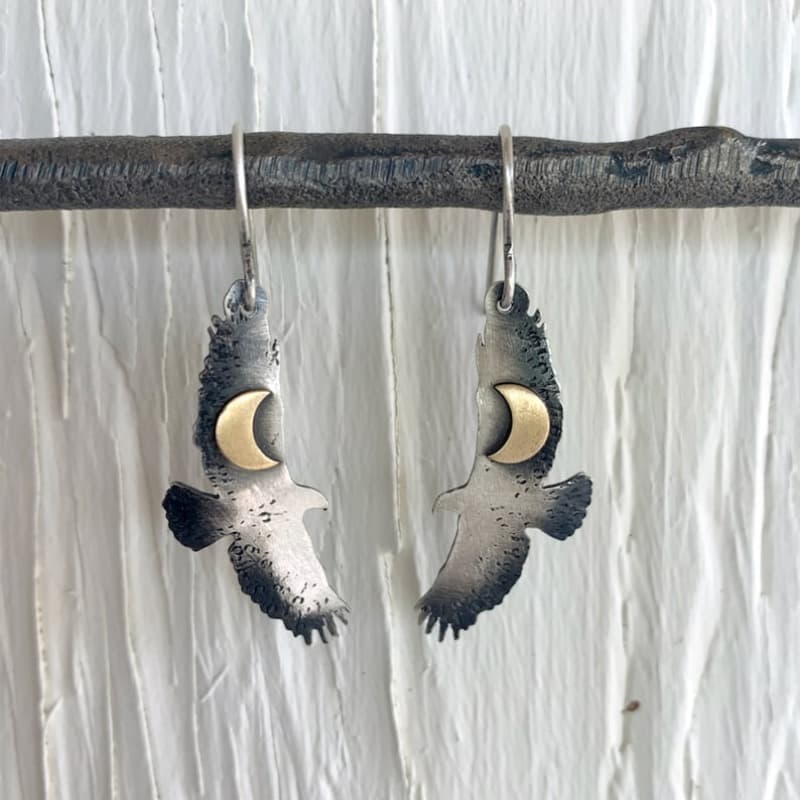 TEMU Creative And Cute Hawk Earrings With , Brass-silvery Hawk Moon Earrings - Bird Earrings, Suitable For Daily Casual Accessories And Interesting Holiday Gifts