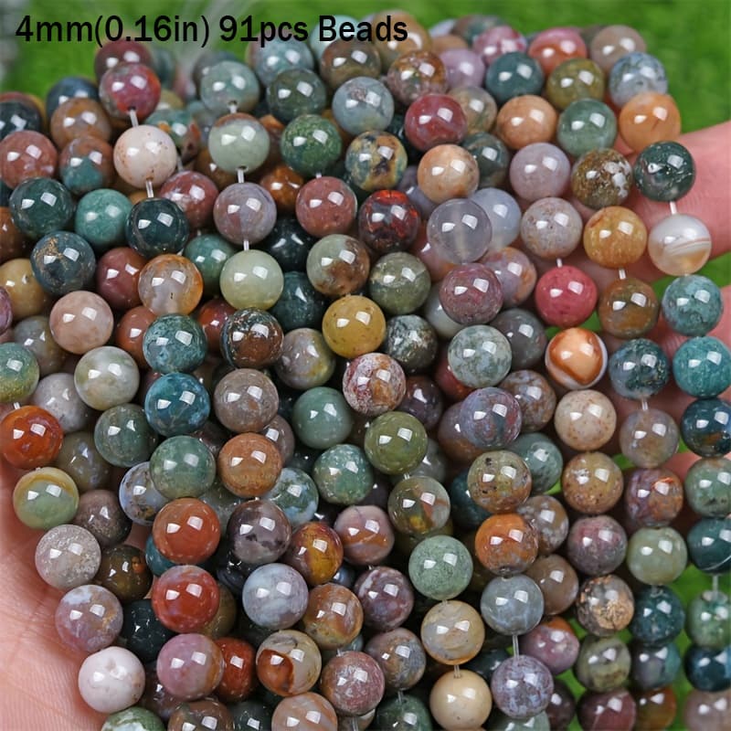 TEMU 4-12mm Natural Stone Indian Agate Beads High Quality Stone Round Loose Spacer Beads For Jewelry Making Bracelets Necklace Earrings Accessory For Men Women Gifts