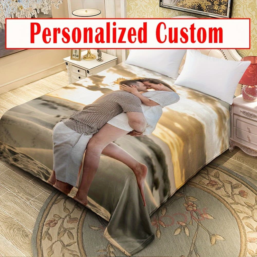 TEMU 1pc Personalized Blanket, Customized Blanket, Flannel Blanket, Photo Printable, Machine Washable, Digital Printing, Decor Gift, Travel Blanket, Plush Blanket, Girl Boys Birthday Gifts