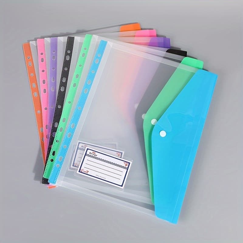 TEMU 6/ 12pcs Waterproof Button Type A4 File Bags, Large Capacity Office Supplies Data Bags With Card Holder, Suitable For Storing Office Files, Student Files, Desktop Space Storage And Organization