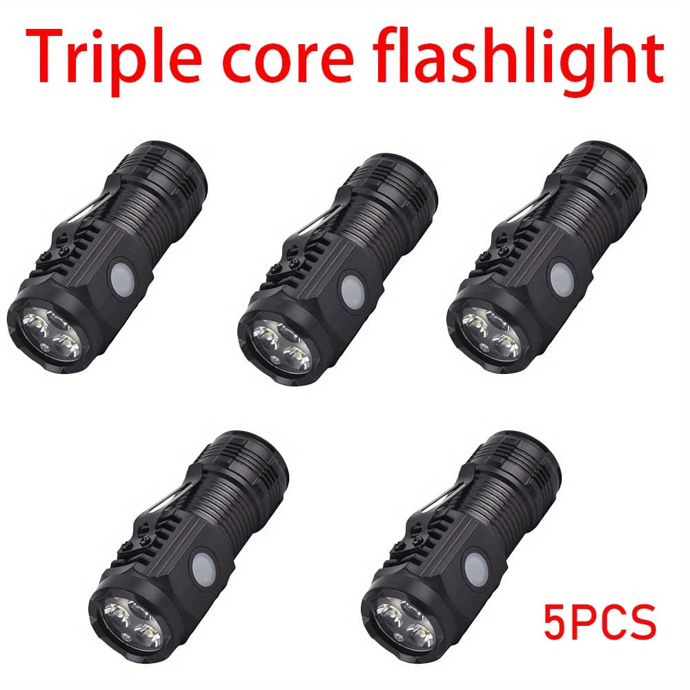 TEMU 5/10pcs Mini Led Tactical Flashlight - Usb Rechargeable, , Lightweight Abs Material, With Magnetic Base & Clip For Camping, Fishing, And , Flashlight Rechargeable