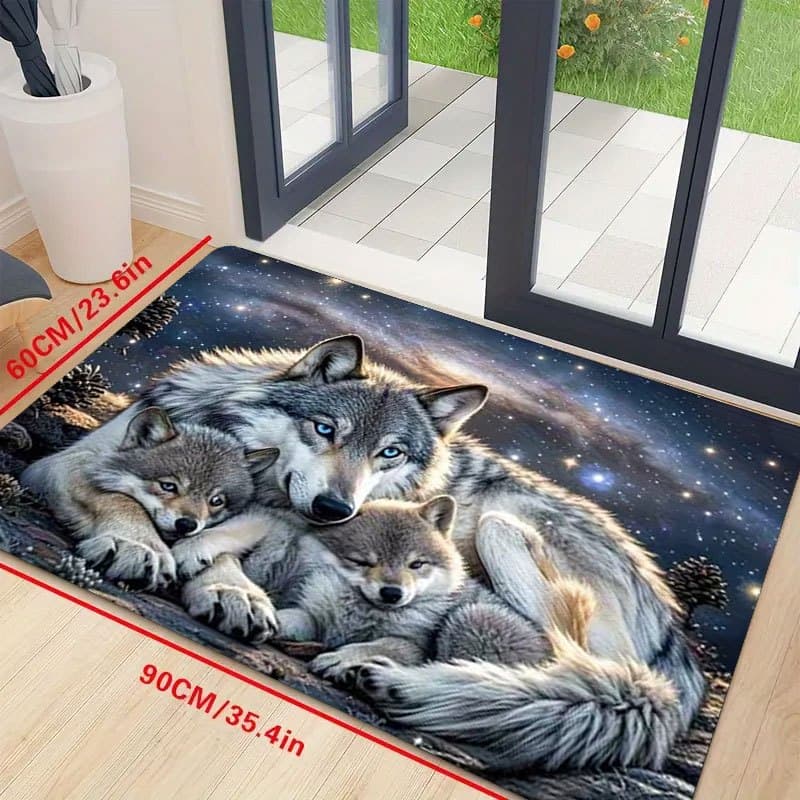 TEMU 1pc Wolf Pattern Carpet - Animal Print Indoor Mat Suitable For Bedroom, Living Room, Kitchen, Bathroom & Entrance - Soft Non-slip Easy Clean Wolf Design With Pvc Backing (machine Washable)