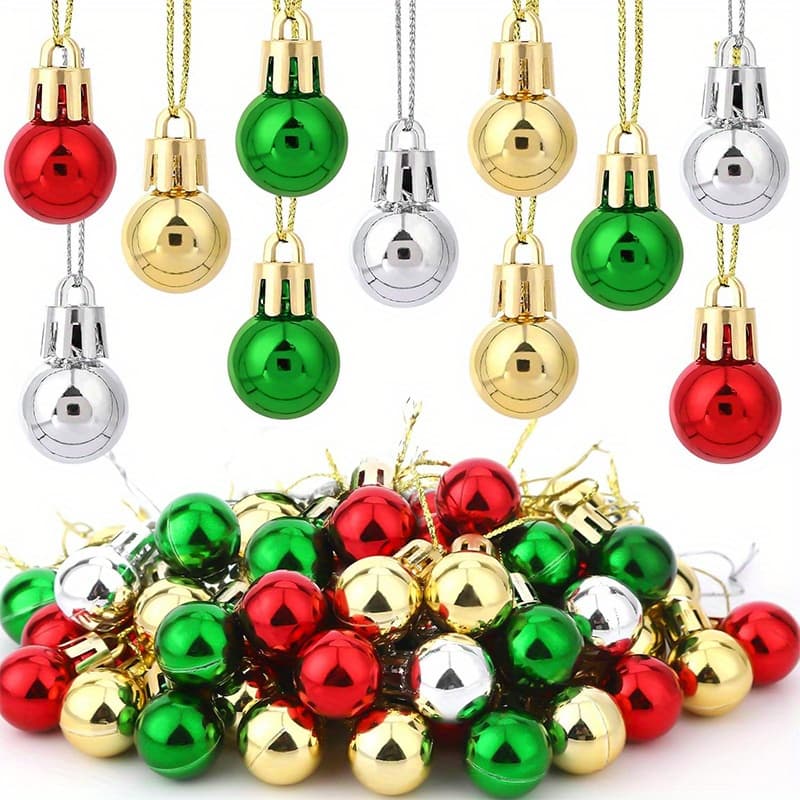 TEMU 60pcs Christmas Mini Balls Ornaments Miniature Xmas Tree Hanging Decorations Small Vintage Glitter Balls For Holiday Party Outdoor Indoor Supplies