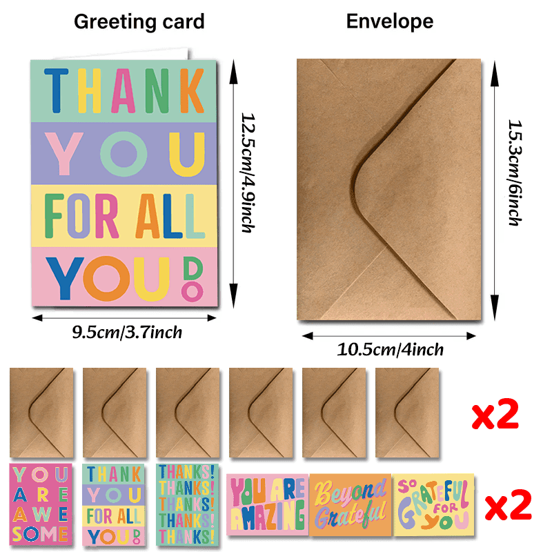 TEMU Set Of 24 Assorted Greeting Cards With Envelopes, Ideal For Expressing Gratitude , Teachers, Colleagues, And Employees
