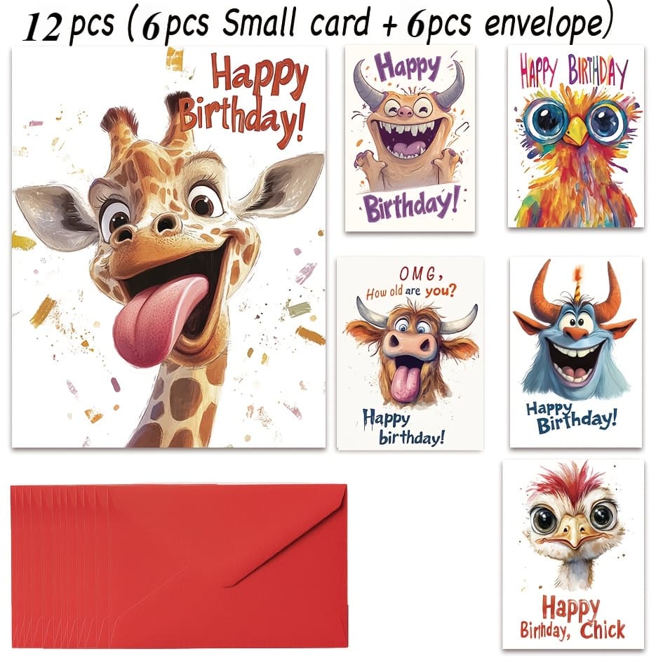 TEMU 12 Fun Animal Birthday And Thank You Greeting Card Set With Envelopes - , Teachers, Colleagues And Employees