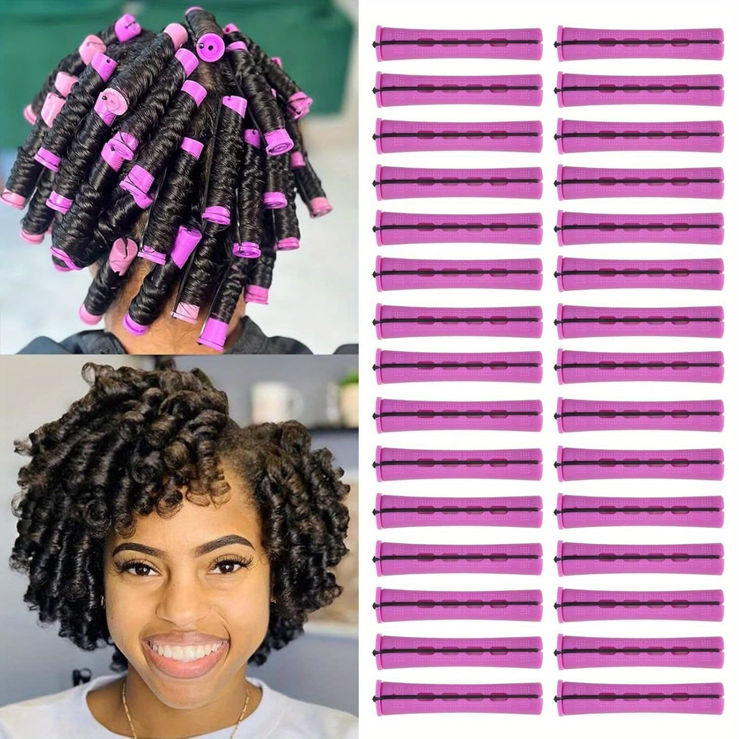 TEMU 40pcs Perm Rods For Short Hair Purple Perm Rods For Long Hair Medium Size Plastic Rods With Elastic Rubber Band Non-slip