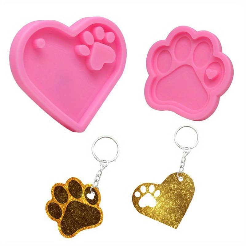 TEMU 2pcs Large Dog Paw Print Heart-shaped Resin Molds | Perfect For Dog Tag Making, Epoxy Resin Crafting, And Special Occasion Gifts For Christmas, Valentine's Day, , And Graduation