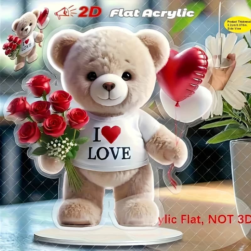 TEMU 2d Flat, "i Love You" Teddy Bear Rose Bouquet Desktop Decoration, Colorful And Realistic Design, Suitable For Home, Office, Valentine's Day, Romantic Desktop Decoration Gift| Teddy Bear|