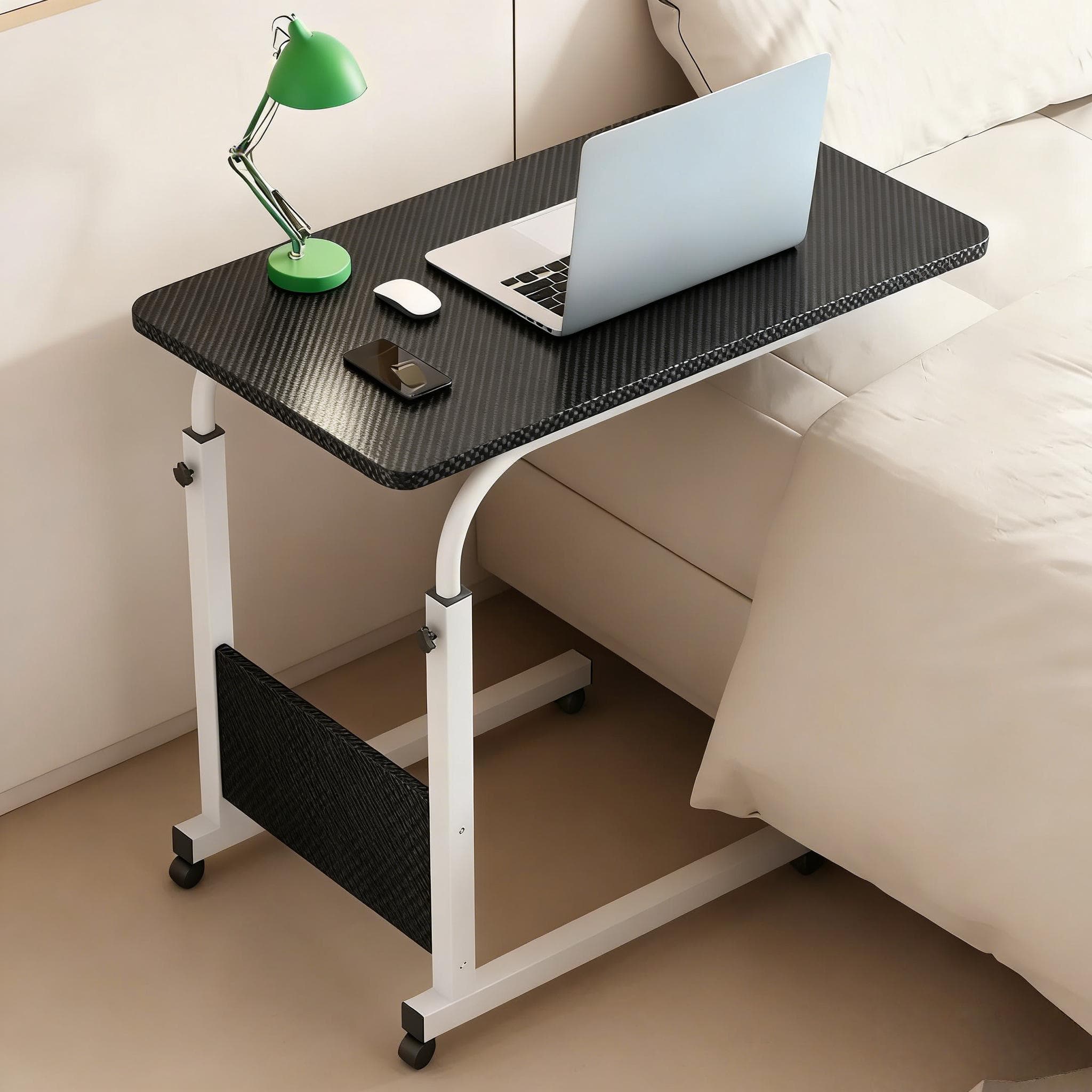 TEMU 360° Mobile Height Adjustable Desk, Portable Standing Computer Desk With Lockable Wheels, Overbed Bedside Laptop Table With Carbon , Sturdy Office Workstation For Home Office Bedroom Dorm.