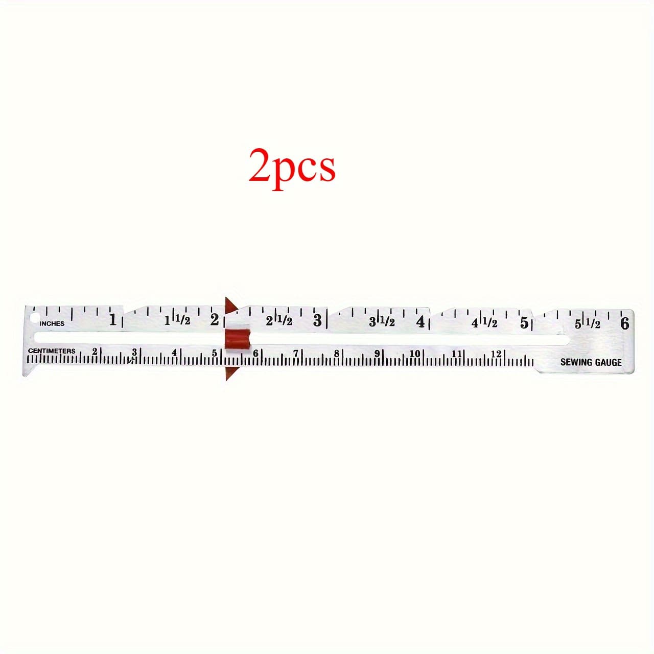TEMU 2pcs Metal Sewing Instrument - Precision Measurement Tool For Fabric, Quilting And Sewing Projects With Red Slider And Body