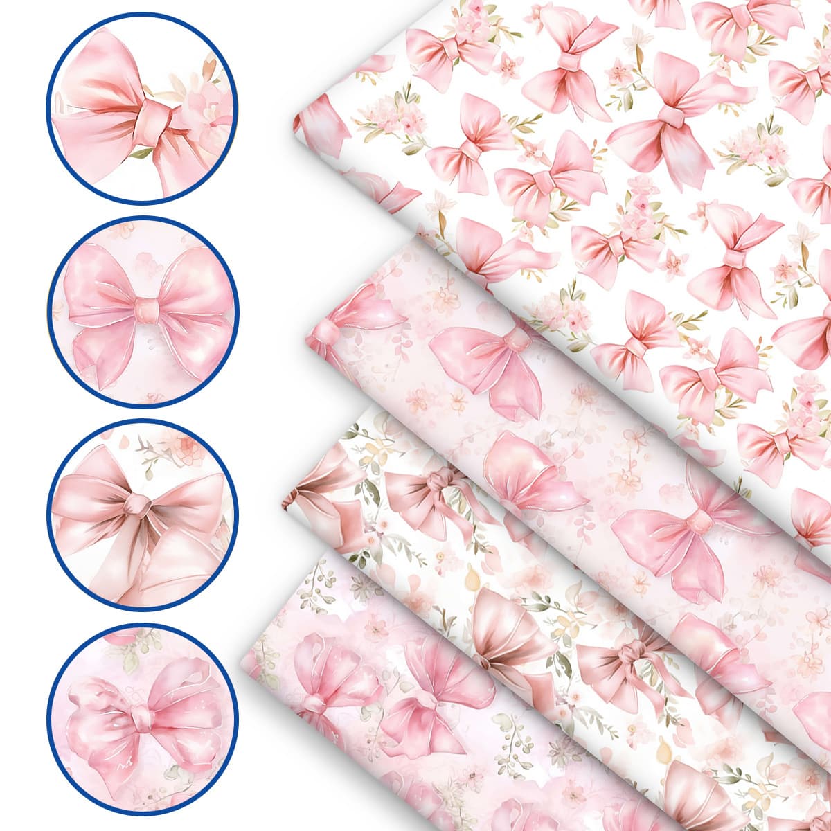TEMU 4pcs Set With Pre-cut Fat Quarter 18x22 Inches, 4 Pastel-colored Bows, Sweet With Multiple Background Patterns From, Print With -dimensional Bow Pattern, Shirt Texture Pattern, Rich Patterns