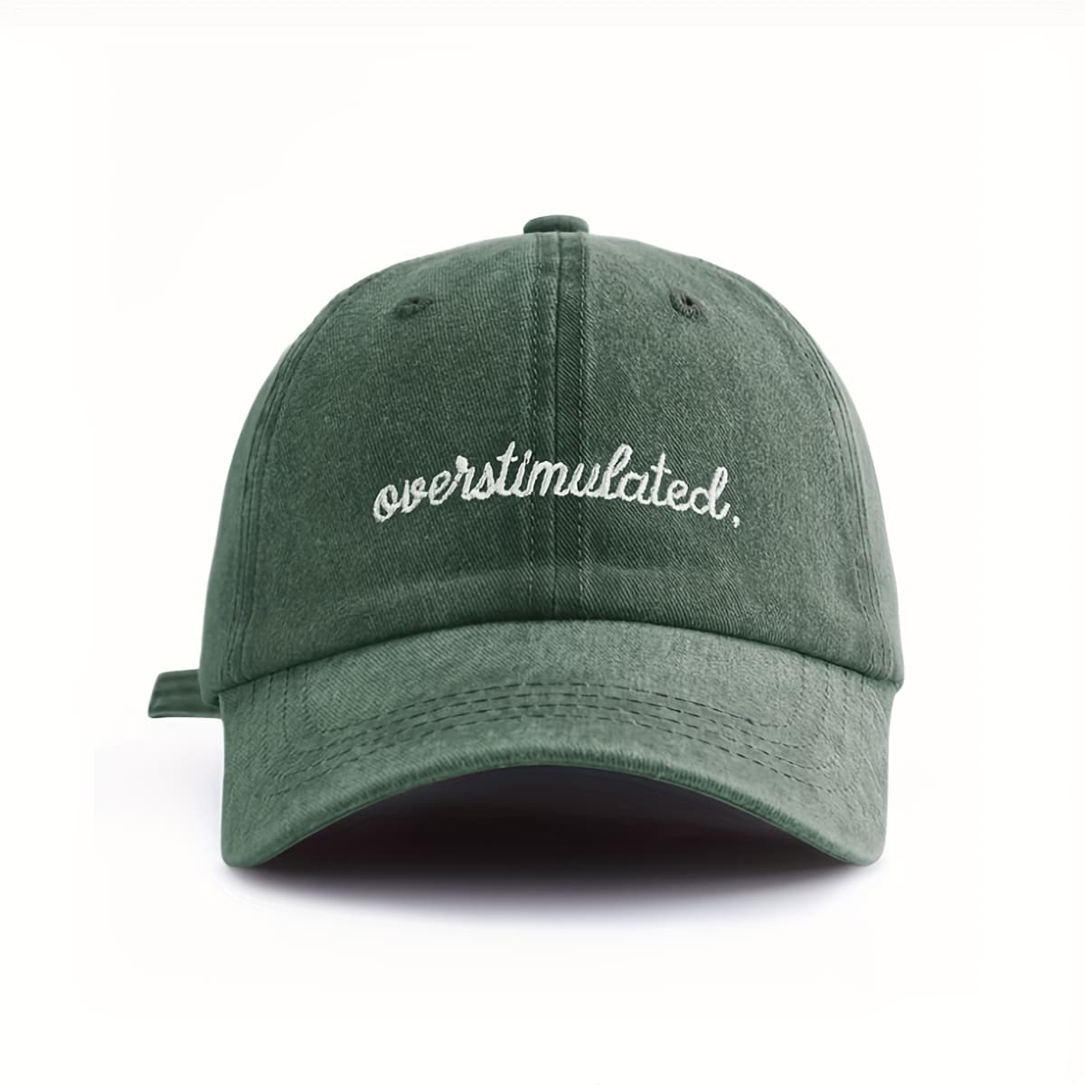 TEMU Overstimulated Embroidered Letter Women's Washed Baseball , Fashionable Outdoor Retro Street Urban Style Unisex Baseball Curved Brim Dad Hat Sun Hat Suitable For Vacation Beach Travel Cycling
