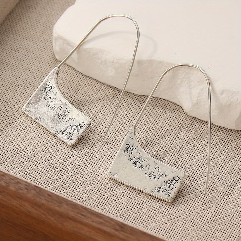 TEMU Elegant Minimalist Textured Silvery Color Earrings, Modern Handmade Jewelry Unique Womens Gift, Contemporary Jewellery