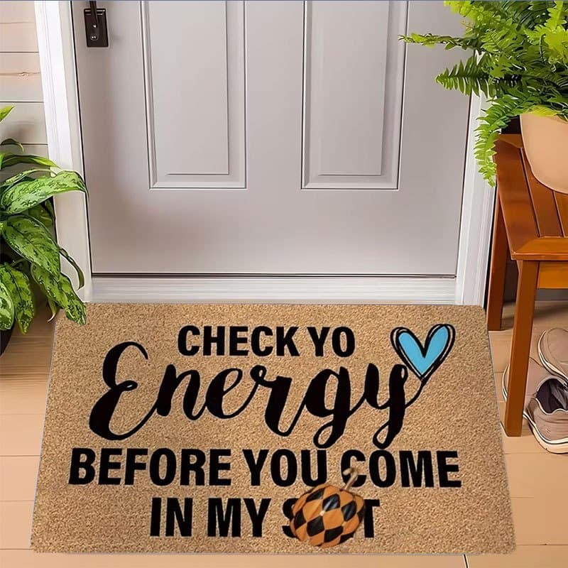 TEMU 1pc Indoor Entrance Welcome Doormat Check Yo Energy Printed Pattern Flannel Material Nonslip Comfortable Easy For Bedroom Living Room Home Decor Doormat Ideal For Holidays