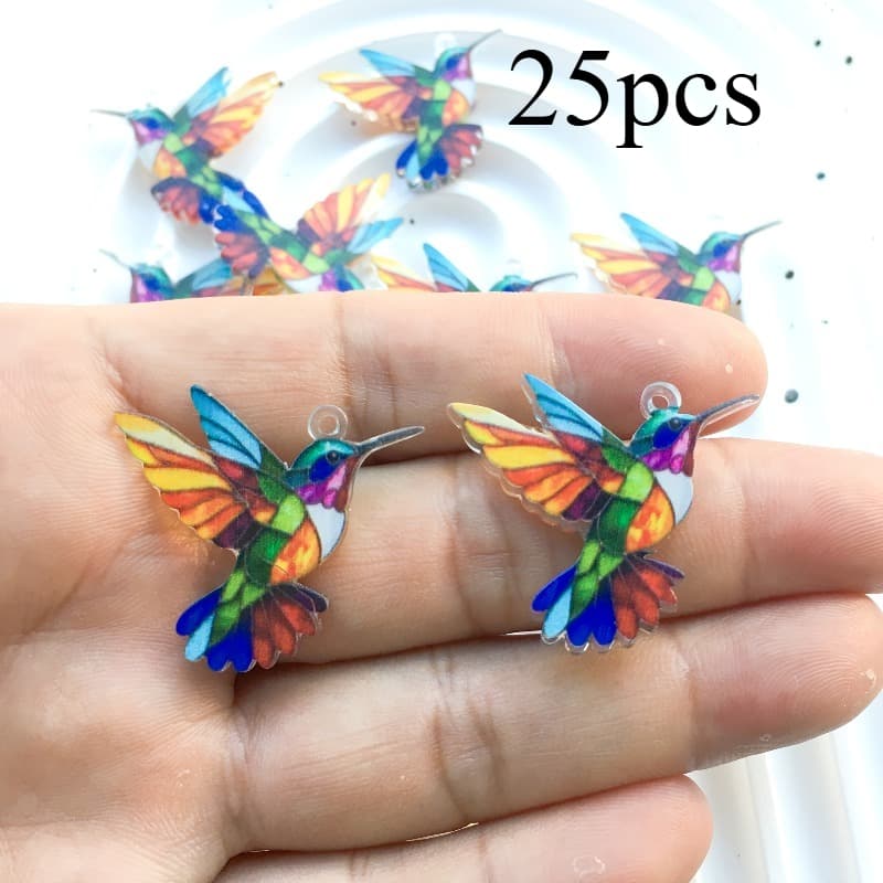 TEMU 2d Flat - A Set Of 25 Colorful Acrylic Hummingbird Pendants In A 2d , Perfect For Women's Jewelry, Keychains, And Hair Additions. Ornaments Make Gifts For Christmas And Valentine's Day