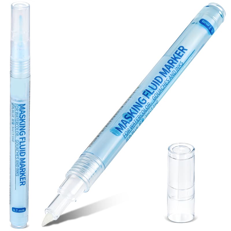 TEMU 2pcs Masking Fluid Pen For Watercolor Painting, 0. 7mm Capacity With Applicator Tip, Masking Fluid Marker For Art Projects Watercolor Ink, Blue
