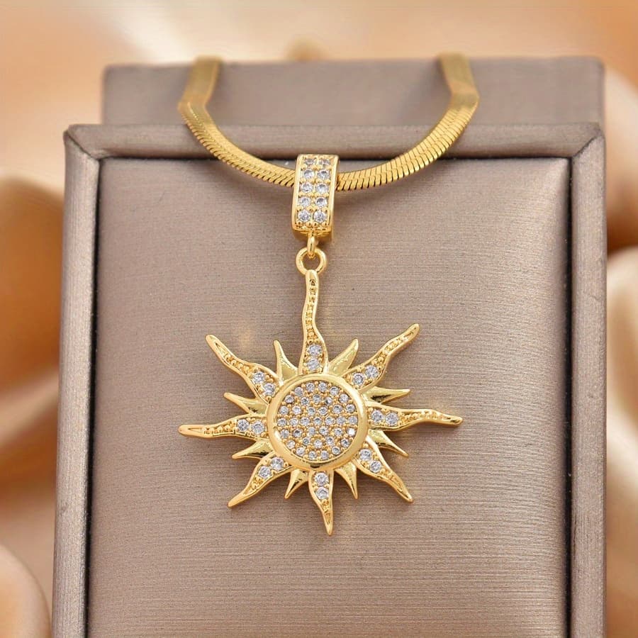 TEMU 1pc Of Unique Snake Bone Chain Hip Hop Sun Totem Pendant Necklace, Trendy Amulet Jewelry Accessories, Gift Box Not Included