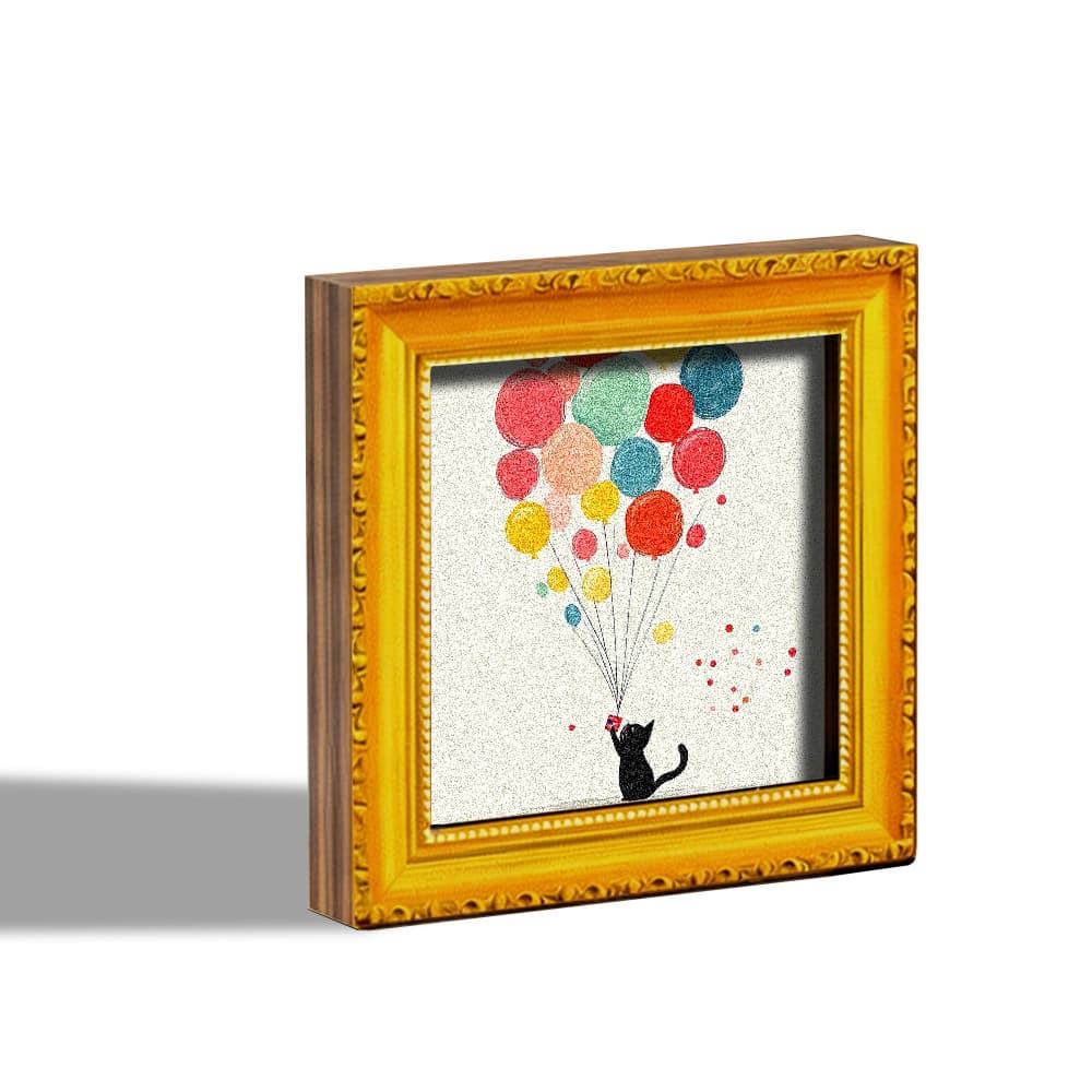TEMU 1pc Cute Black Cat Balloon Magnet Wooden Mini Decorative Painting, Colorful Balloons, Magnetic Refrigerator Decoration, Wooden , Office Decor, Festive Gift, Rectangle Shape