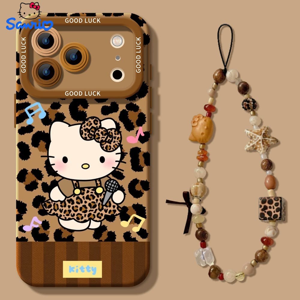 TEMU Phone Case - A Stylish Leopard Print Hello Kitty Cat Case Designed For For Iphone, Including The For Iphone 17 Pro Max, 17 Pro, 17 Air, And , Featuring A Cute Design And A Protective Bracelet