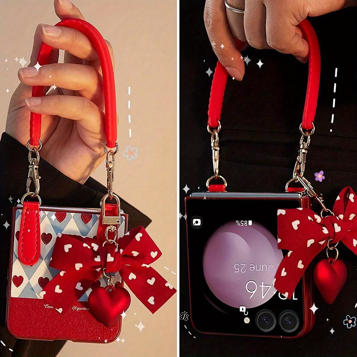 TEMU Phone Case: Pc Surface Heart Bow Pendant Handheld Phone Case Suitable For Galaxy Z Flip 7 6 5 5g