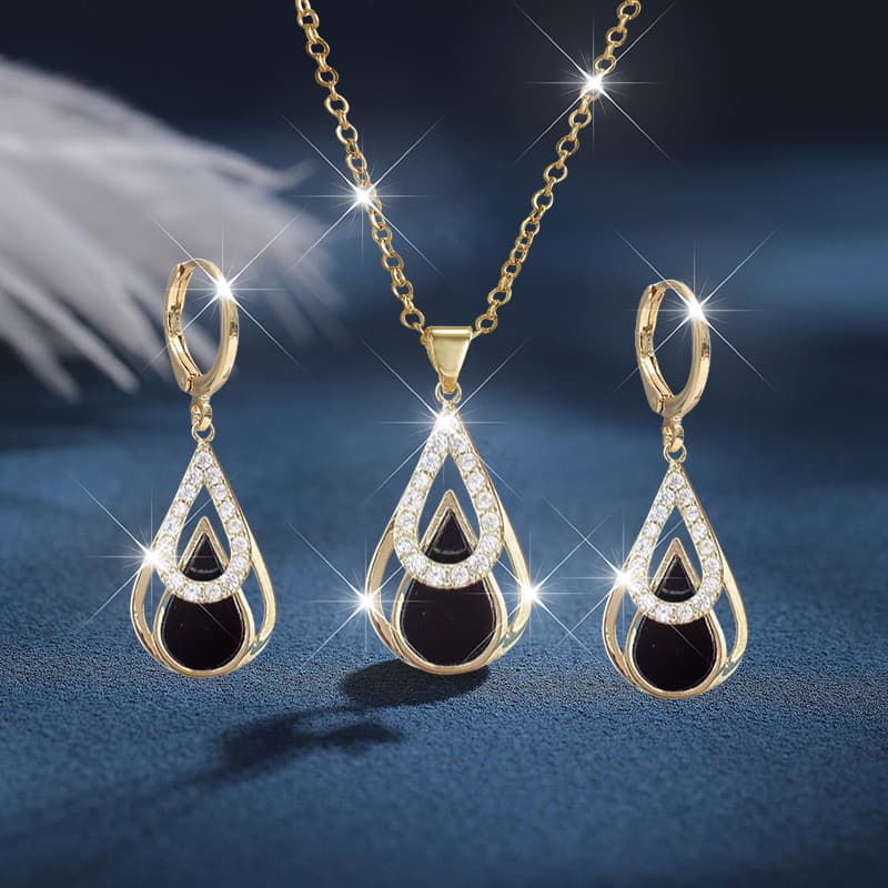 TEMU 3pcs Luxury Fashionable Elegant Droplet Necklace Earrings Party Commemorative Jewelry Versatile Exquisite Christmas Birthday Gift