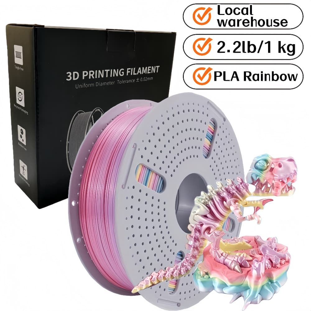 TEMU 1kg (2.2lb) Pla 3d Printer Filament - Rainbow 1.75mm, High Gloss Finish, Low Warping, Works With 3/ 5/ Neo, Vacuum Packaging In Paper Boxes