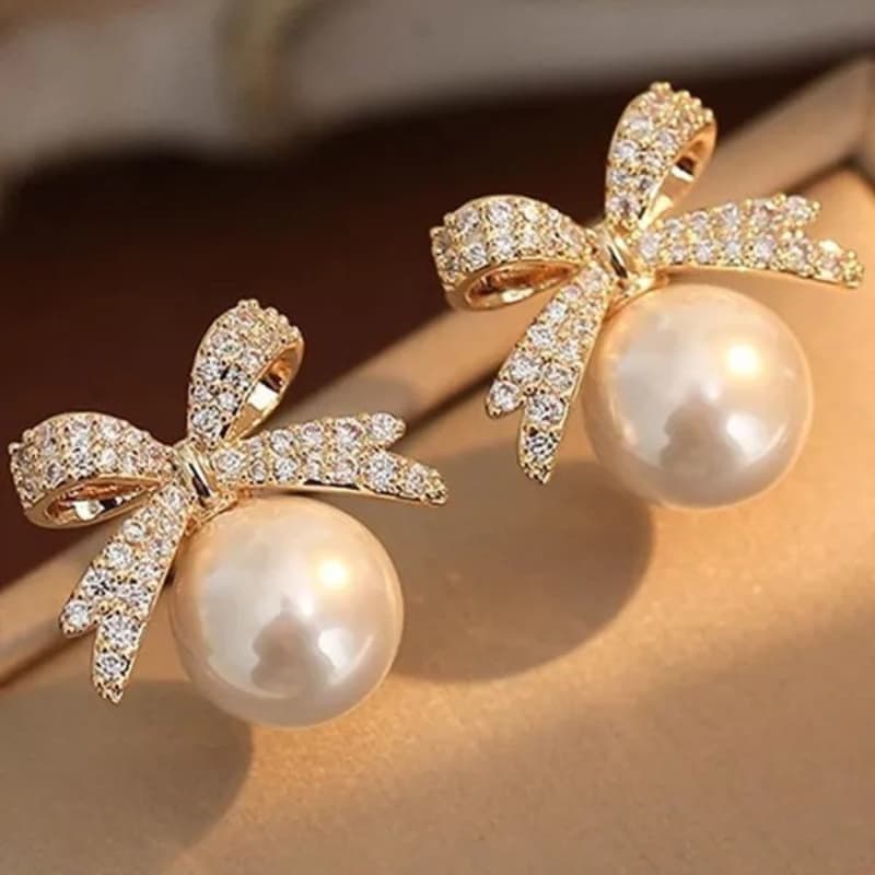 TEMU Elegant Sparkling Inlay Synthetic Zirconia Bow Earrings For Women Weddings Banquets High-end Jewelry Vacation Accessories Valentine's Day Gifts
