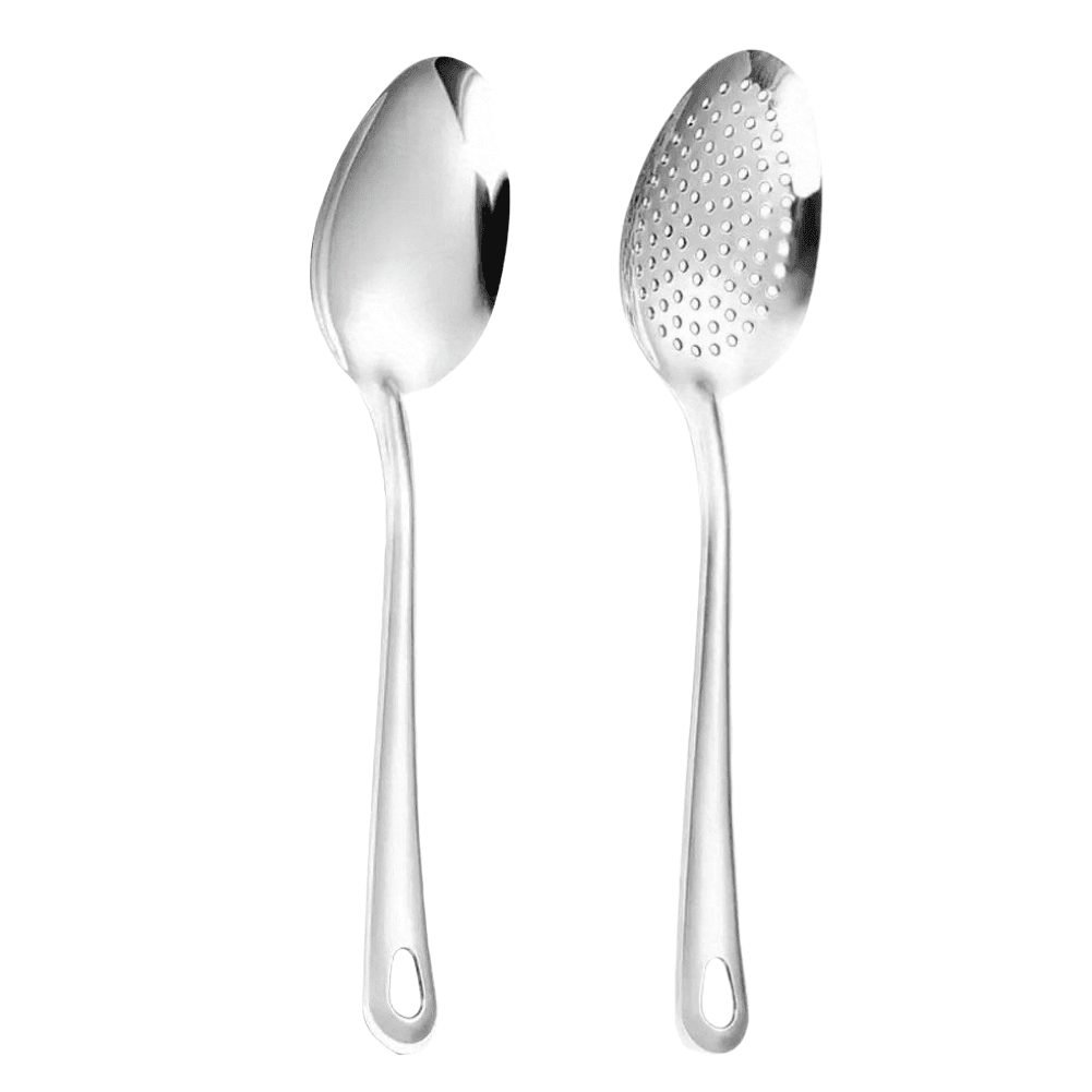 TEMU 2pcs/set Stainless Steel Spoon, Silvery Spoon, Colander, Slotted Spoon, High Quality Scoop, Dessert Fruit Snack Spoons, For Home Kitchen Restaurant Hotel, Kitchen Supplies