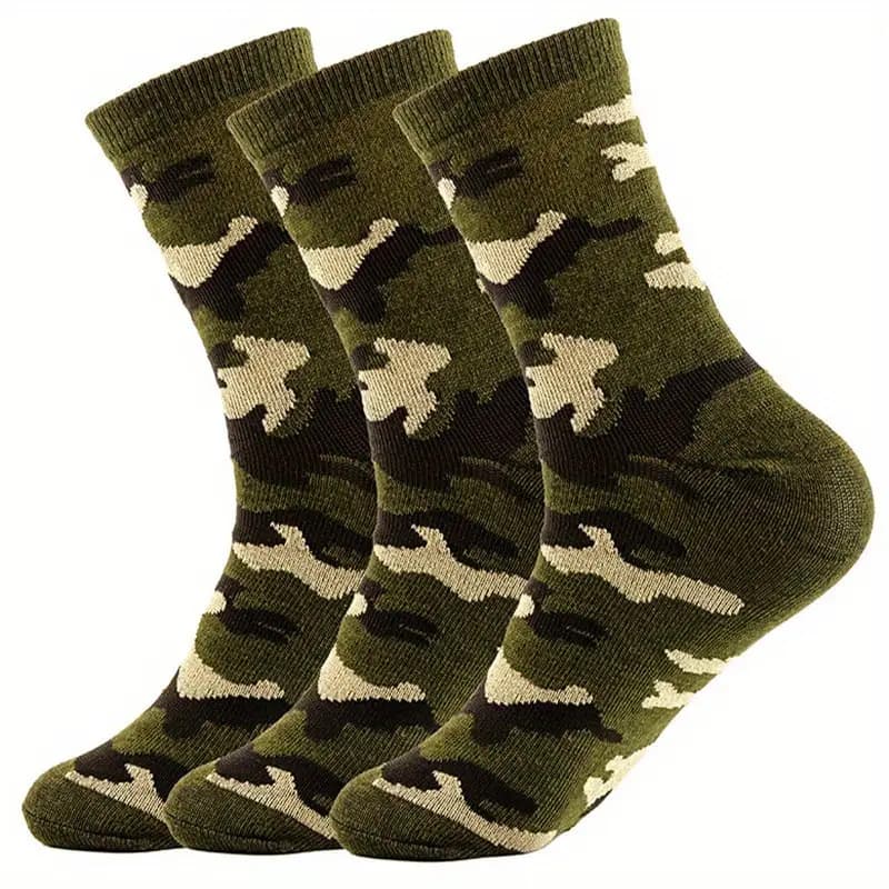 TEMU 3 Pairs Of Men's Camouflage, Plaid And Breathable Socks, Suitable Outdoor Wear, Wear