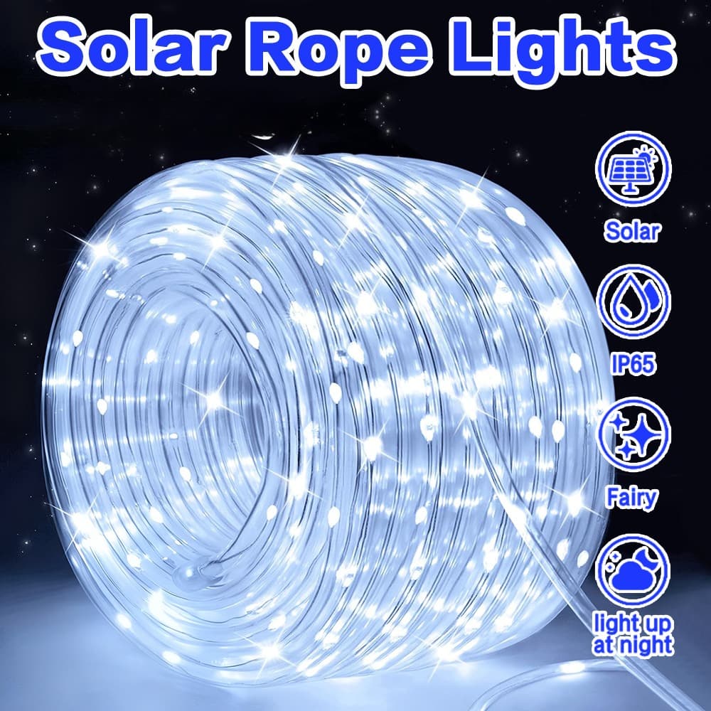 TEMU 1pc 20/ 36/ 70/ 100ft Solar Rope Lights, Outdoor Solar Lights, Ip65solar String Lights, 8 Patterns For Stage Lighting, Trail, Patio, Pool, Rv, Christmas Decoration (22ft 50led/ 39.3ft 100led)