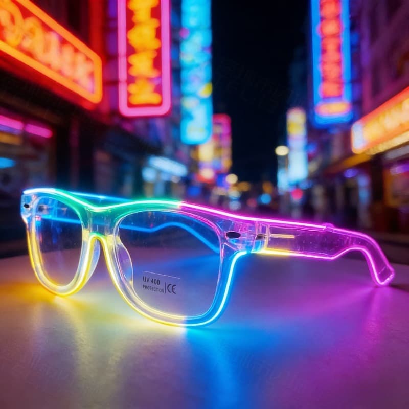 TEMU Rainbow Led Light-up Glasses With Neon Glow Suitable For Parties, Photo Booths, Weddings & Birthdays - Multicolor Plastic Frame For Events, Neon Party For, New Year' Eve & Photo Booth Props