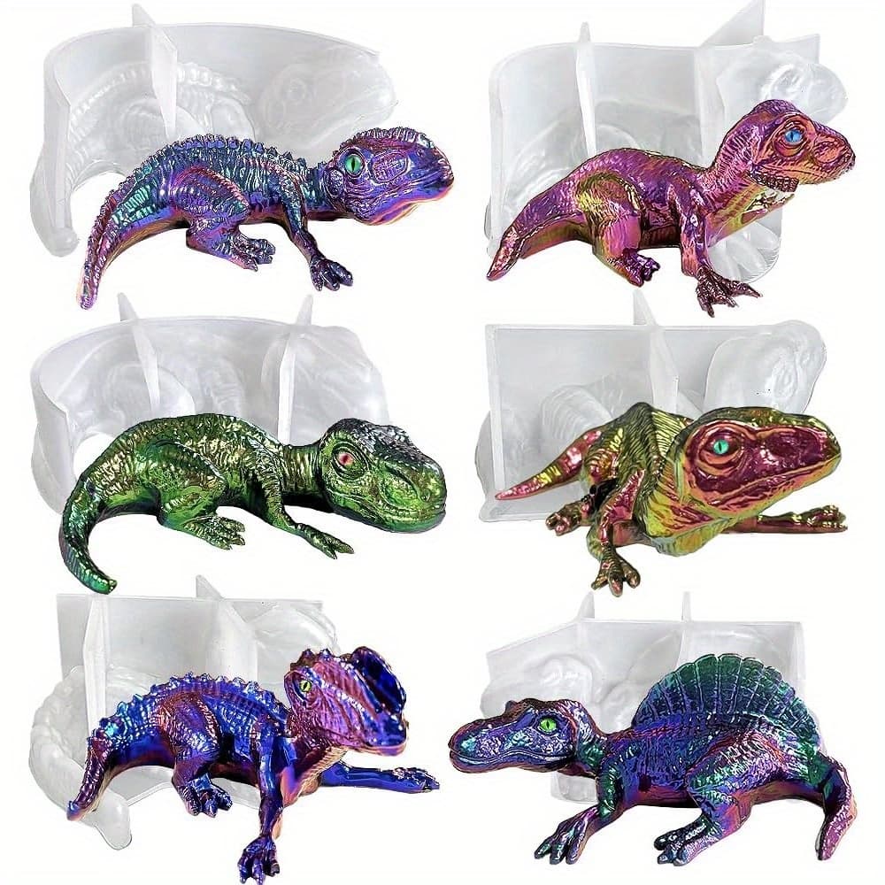TEMU 6pcs 3d Dinosaur Silicone Mold Set, Dino Resin Mold, Cute Animal Dinosaur Mold For Resin Plaster Clay Casting