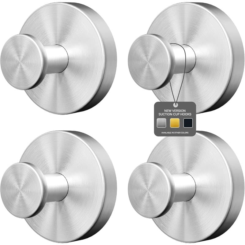 TEMU 4 Sets Black No Drilling Bathroom Wall Hooks Set, Including Shower Suction Cup Hooks, Durable Towel Bathrobe Sponge Scrubber Hooks, Detachable Stainless Steel Tile Glass Mirror Hooks