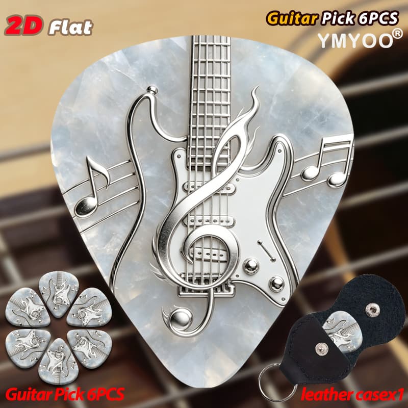 TEMU 2d Flat 6pcs Guitar Picks Guitar Pick Set With Musical Notes And Electric Guitar Silhouette For Professional Guitarists Live Performances And Studio Recordings And Rehearsal And Creation