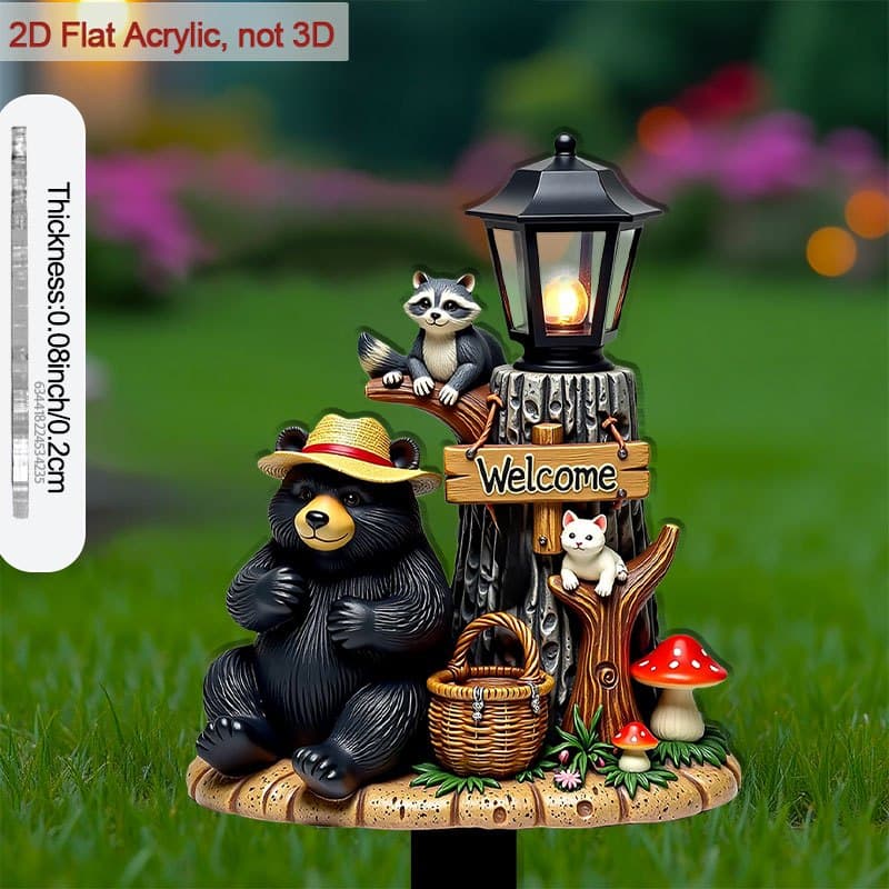 TEMU 2d Flat, [2d Flat] 1pc 2d Flat Acrylic 9.06in For Flower Bed Soil Bear, Raccoon, Cat By Lantern Enhances Courtyards And , Perfect For Garden Decor And Outdoor Use, 2d Flat