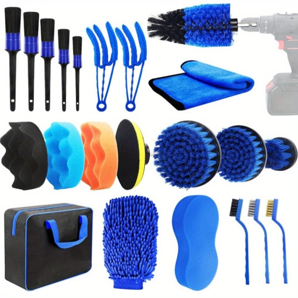 TEMU [22pcs Professional Car Detailing Set] Car Detailing Brush Combo, Wheel Cleaning Tools, Windshield , Multi-functional Vehicle Washing Kit