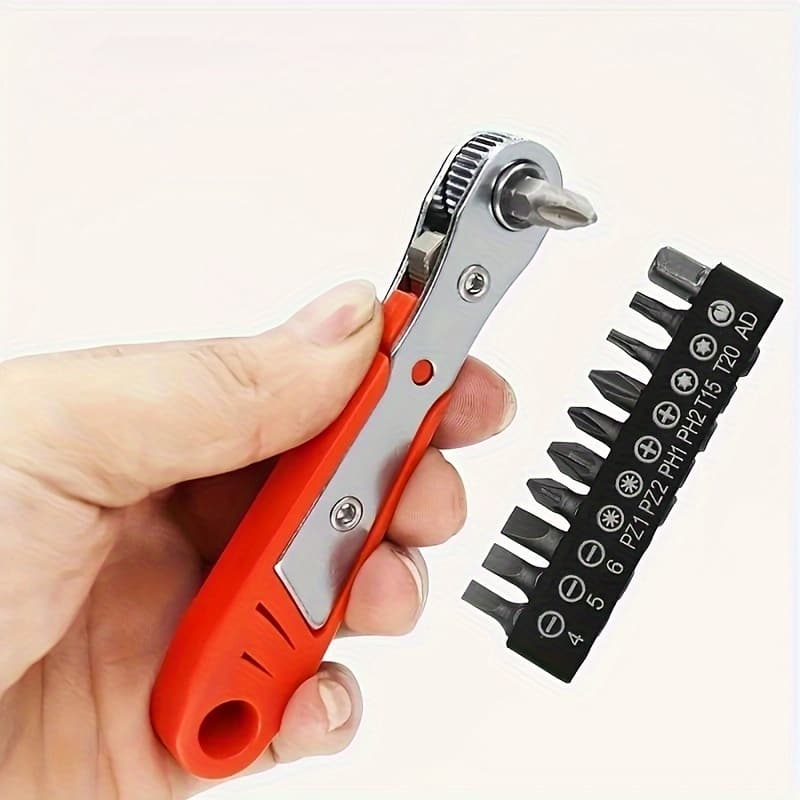 TEMU 36-tooth Ratchet Screwdriver Set With L-shaped Wrench, Suitable For Tight Space Repairs - Steel Multi-head Tool Set With Socket Heads, No , Manual Operation, Red