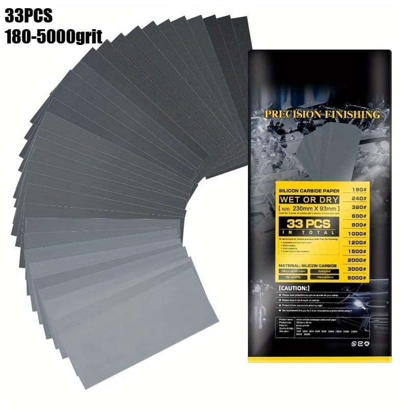 TEMU 33pcs Sandpaper Sheets - 180-5000 Grit Dual Grit Wet/ Dry Sandpaper For Wood, Metal, Automotive & Polishing - Color-coded Back, Compatible With Orbital , Vibrant
