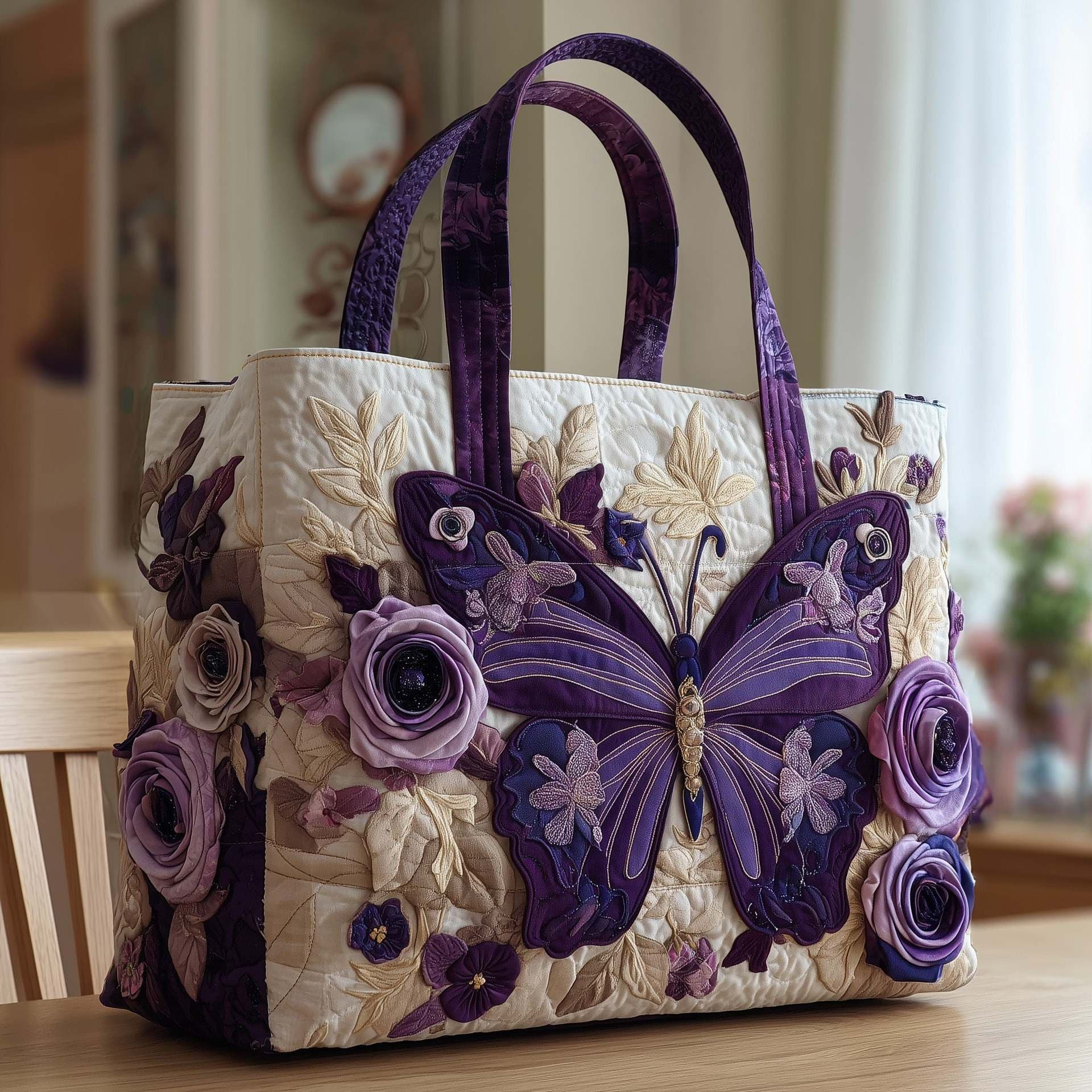 TEMU Vintage Purple And Rose Quilted Tote Bag, Stylish Printed Large-capacity Shoulder Bag, Suitable For Light Luxury Commuting And Daily Shopping