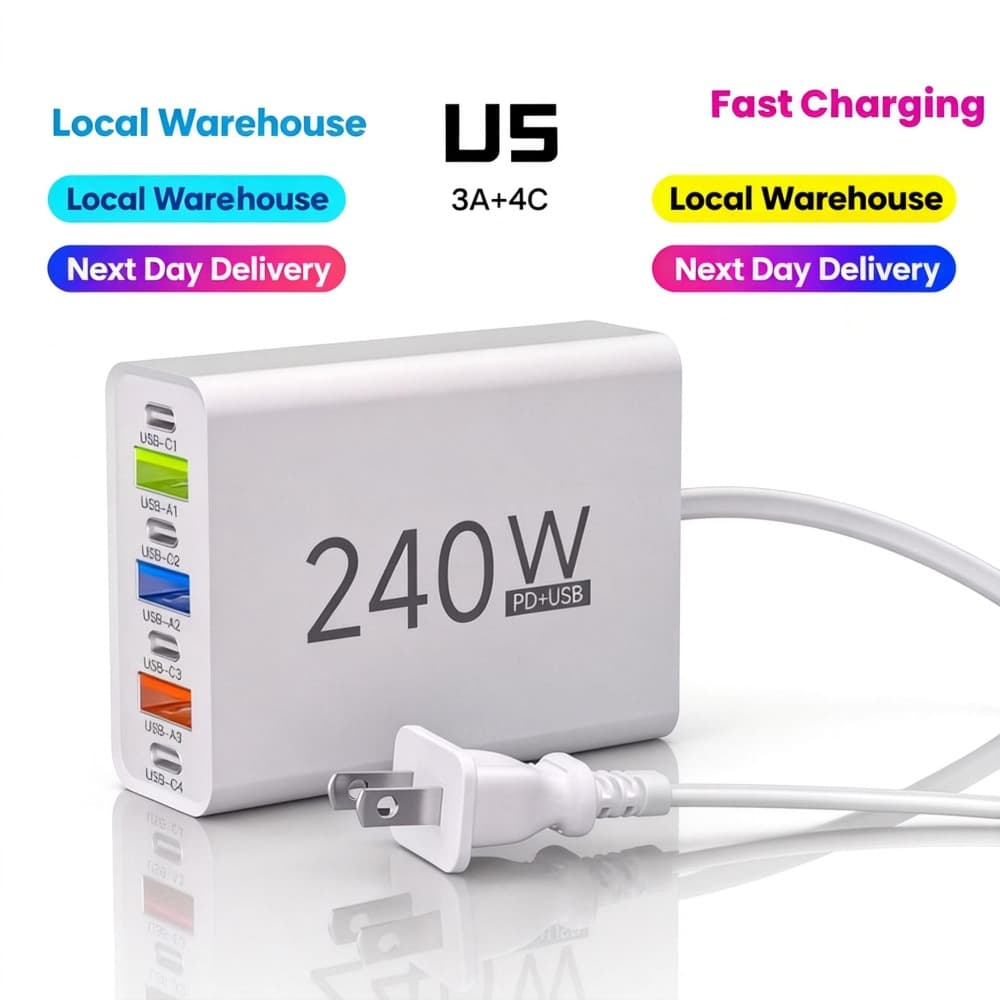 TEMU 240w Usb Fast Charger Pd Qc3.0 Type C Charge Adapter | For Iphone 16 15 Xiaomi S23 Huawei Usbc Mobile Phone Travel Charger, Fast Charging, Universal