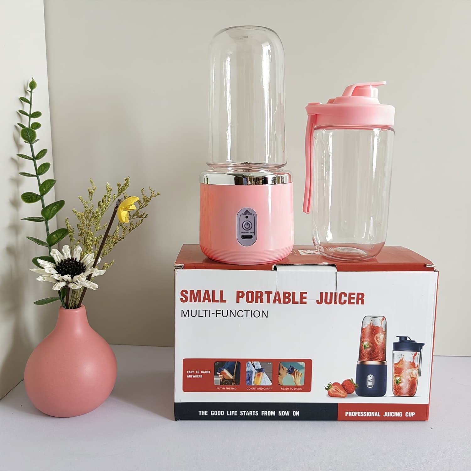 TEMU Portable Dual-cup Blender, Blender, Usb Rechargeable, With 6 And Safety Lock, Small Kitchen Appliance, Suitable For Kitchen, Home, Travel, Camping, Holiday Gifts, Etc