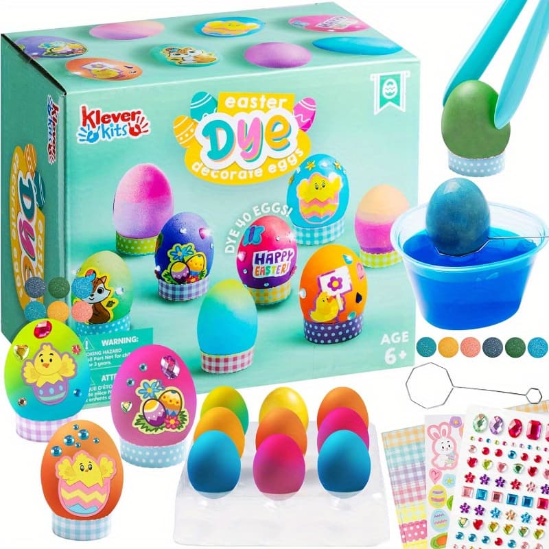 TEMU Gift For Her/him Joyin 20pcs Easter Egg Dye Kit, Diy Easter Decorating Craft Kit With Egg Tray, Stands, Stickers Coloring Theme Activity, Crafts, Party Games & Activities