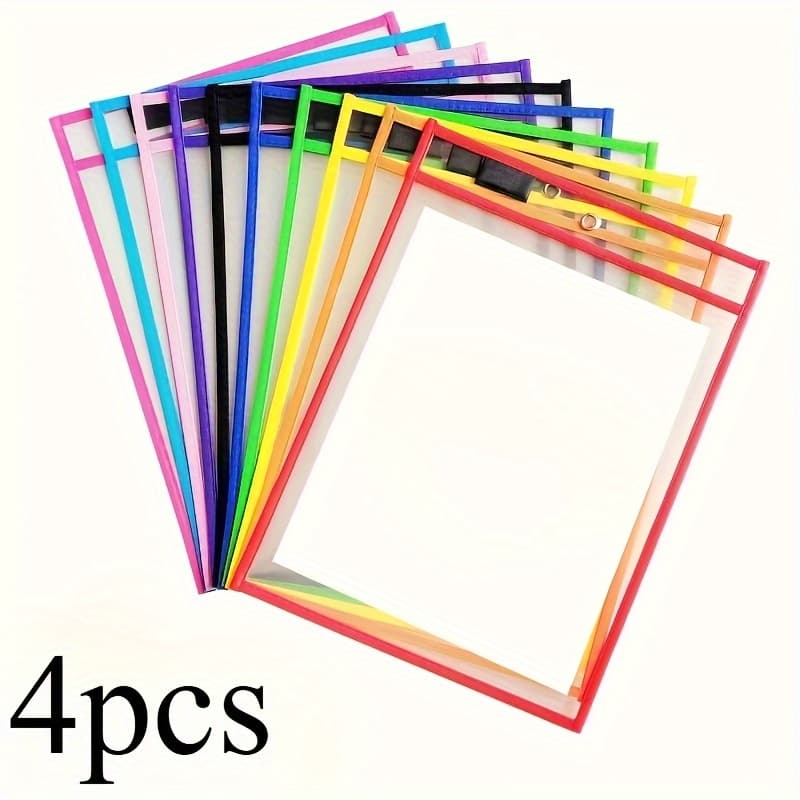 TEMU 2pcs/4pcs Random Color Reusable Dry Erase Pocket, Plus Size Oversize Writing And Wiping Pocket, Transparent Plastic Film Protective Cover, Teacher School Supplies
