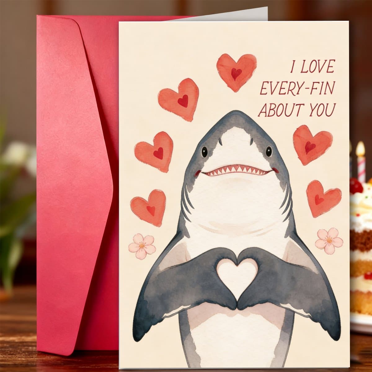 TEMU 1pc Funny Card Featuring A Romantic Shark , Saying 'i Love - Fin About You', Perfect For Valentine's Day With