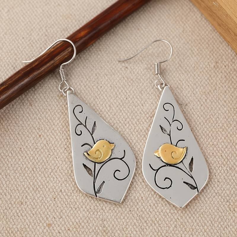 TEMU Bohemian Bird Hollow-out Vine Plant Pattern Carved Teardrop Women's Pendant Earrings, Wear Party Gathering Match Retro Ladies Jewelry